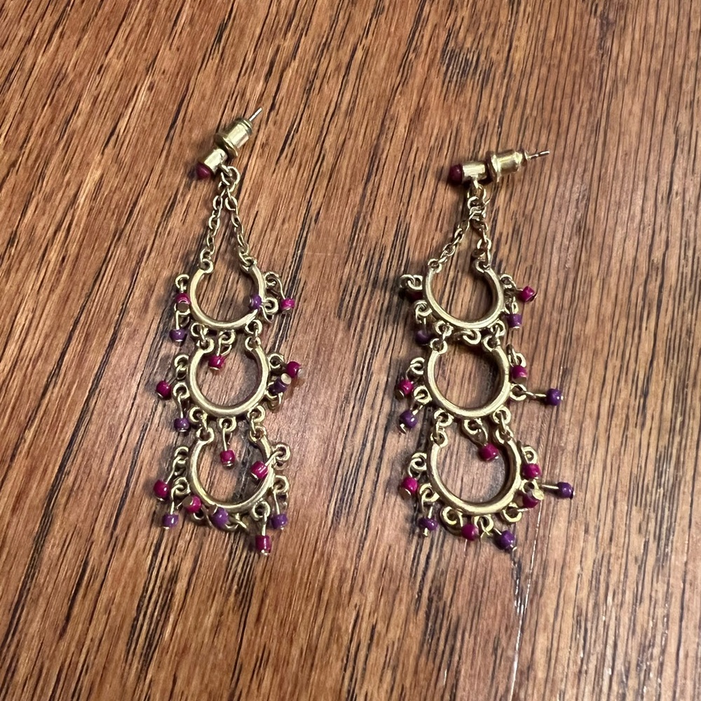 Boho Gold and Purple Dangle Earrings